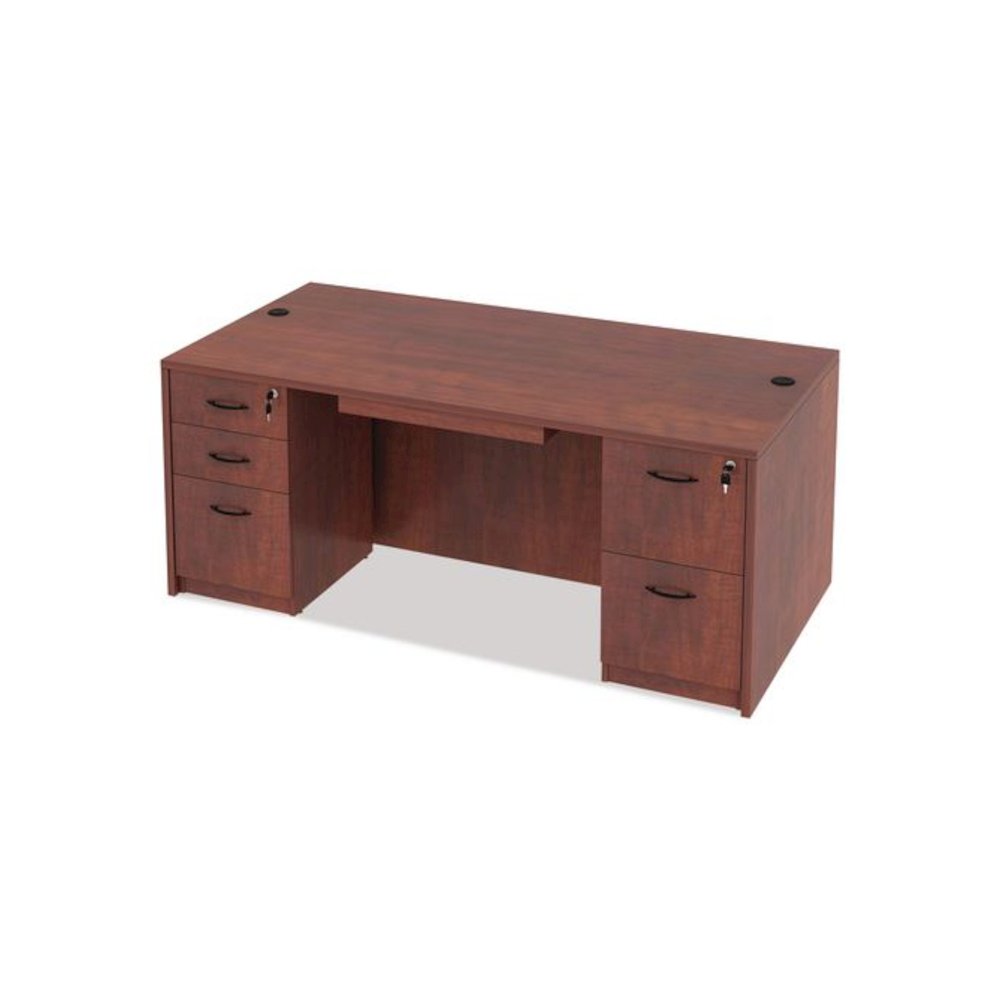Alera Valencia Series Straight Front Desk Shell, 71" x 35.5" x 29.63", Medium Cherry. Picture 9
