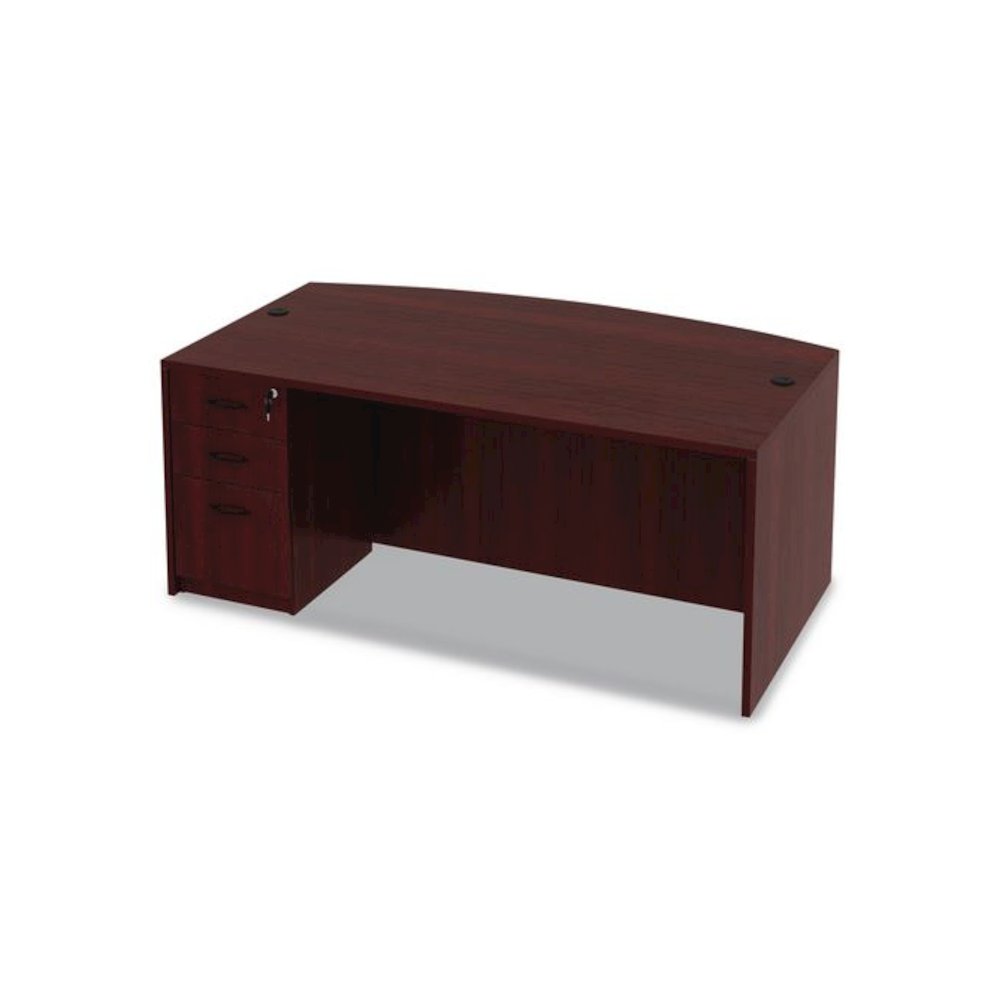 Alera Valencia Series Bow Front Desk Shell, 71" x 41.38" x 29.63", Mahogany. Picture 6