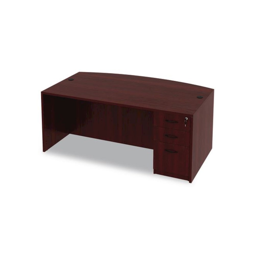 Alera Valencia Series Bow Front Desk Shell, 71" x 41.38" x 29.63", Mahogany. Picture 7