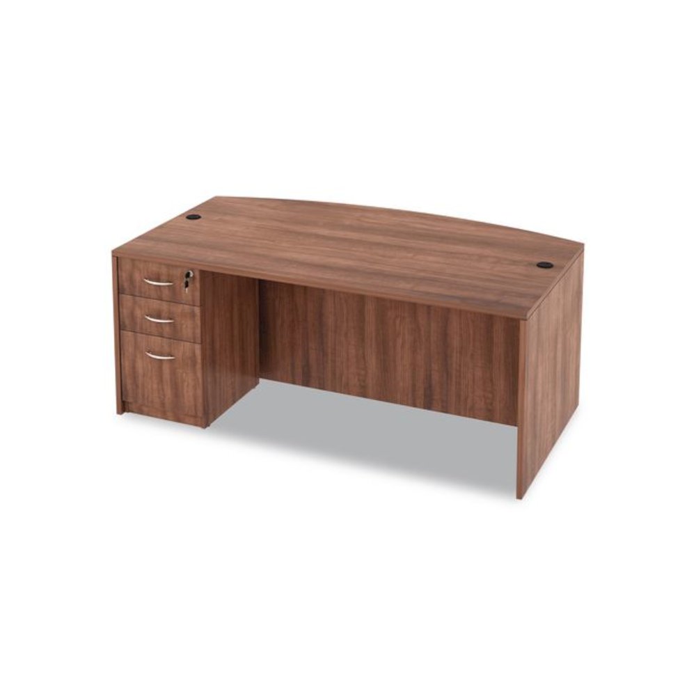 Alera Valencia Series Bow Front Desk Shell, 71" x 41.38" x 29.63", Modern Walnut. Picture 7