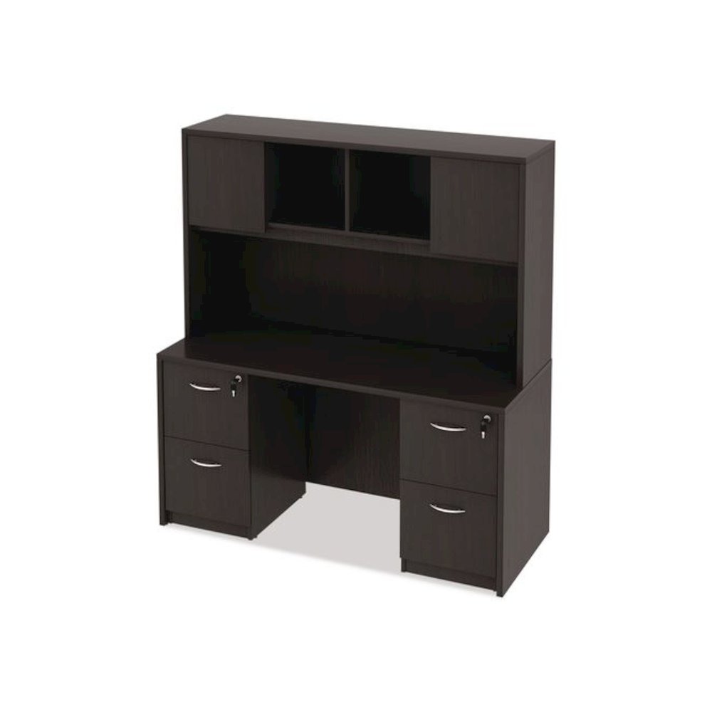 Alera Valencia Series Hutch with Doors, 4 Compartments, 58.88w x 15d x 35.38h, Espresso. Picture 9