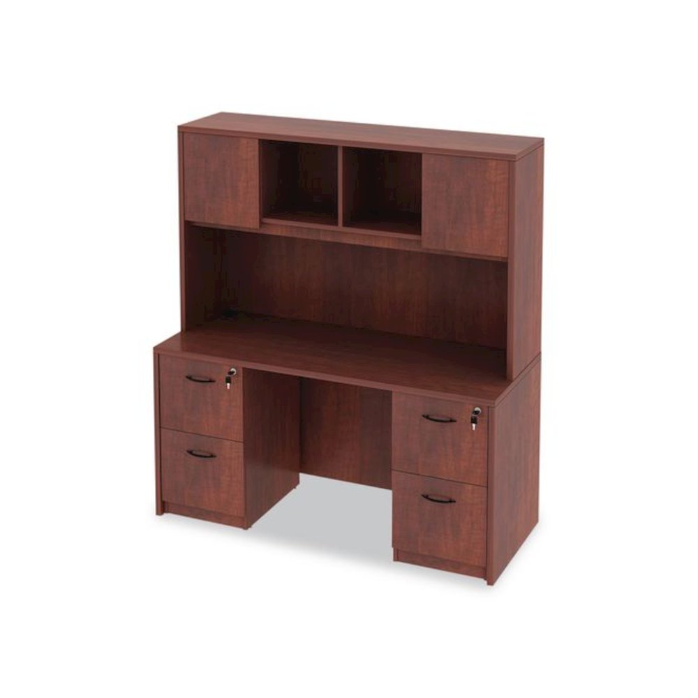 Alera Valencia Series Hutch with Doors, 4 Compartments, 58.88w x 15d x 35.38h, Medium Cherry. Picture 9