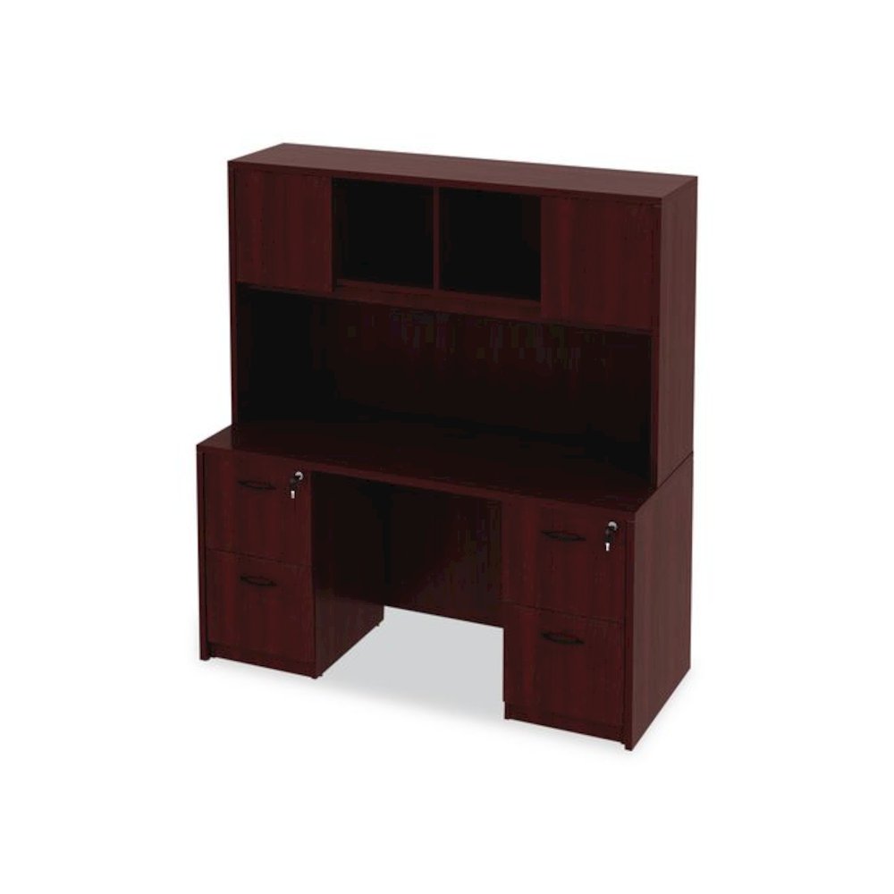 Alera Valencia Series Hutch with Doors, 4 Compartments, 58.88w x 15d x 35.38h, Mahogany. Picture 9