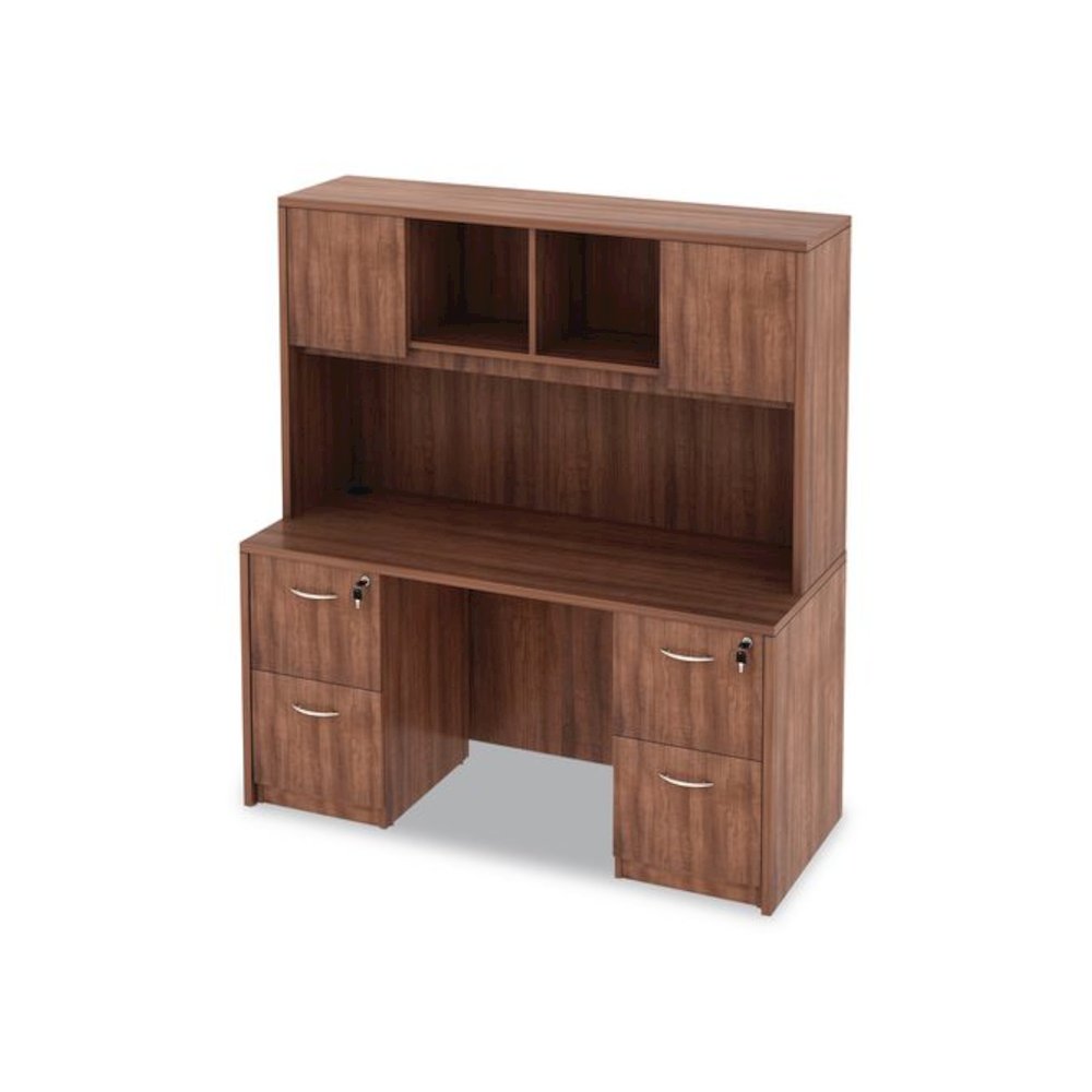 Alera Valencia Series Hutch with Doors, 4 Compartments, 58.88w x 15d x 35.38h, Modern Walnut. Picture 9