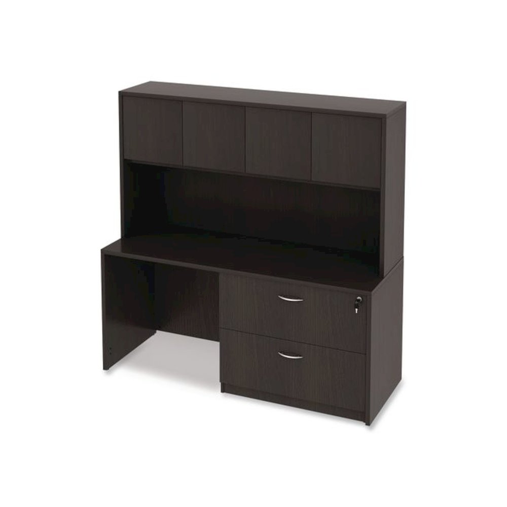Alera Valencia Series Hutch with Doors, 4 Compartments, 64.75w x 15d x 35.38h, Espresso. Picture 3