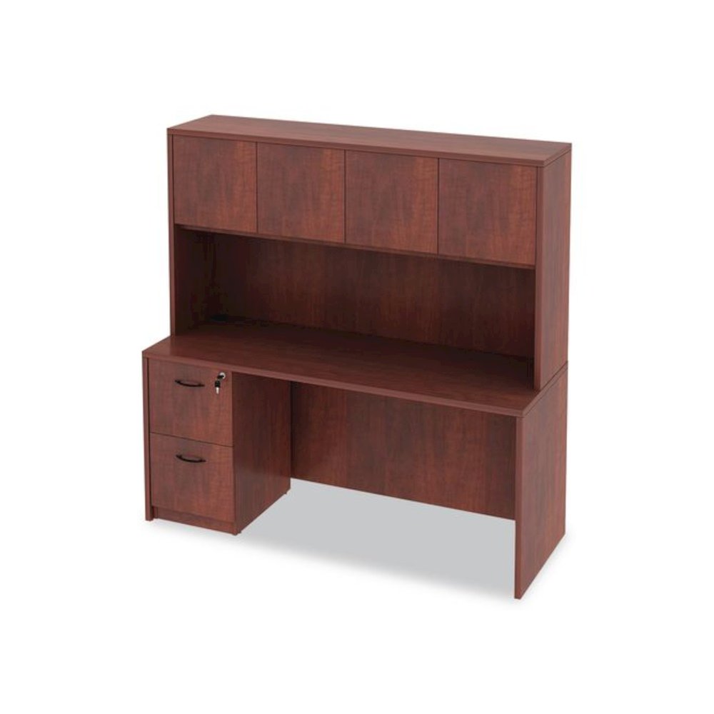 Alera Valencia Series Hutch with Doors, 4 Compartments, 64.75w x 154d x 35.38h, Medium Cherry. Picture 10