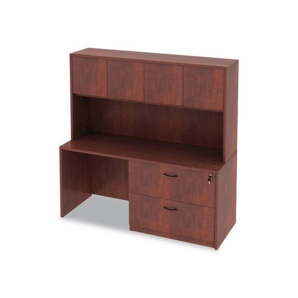 Alera Valencia Series Hutch with Doors, 4 Compartments, 64.75w x 154d x 35.38h, Medium Cherry. Picture 3