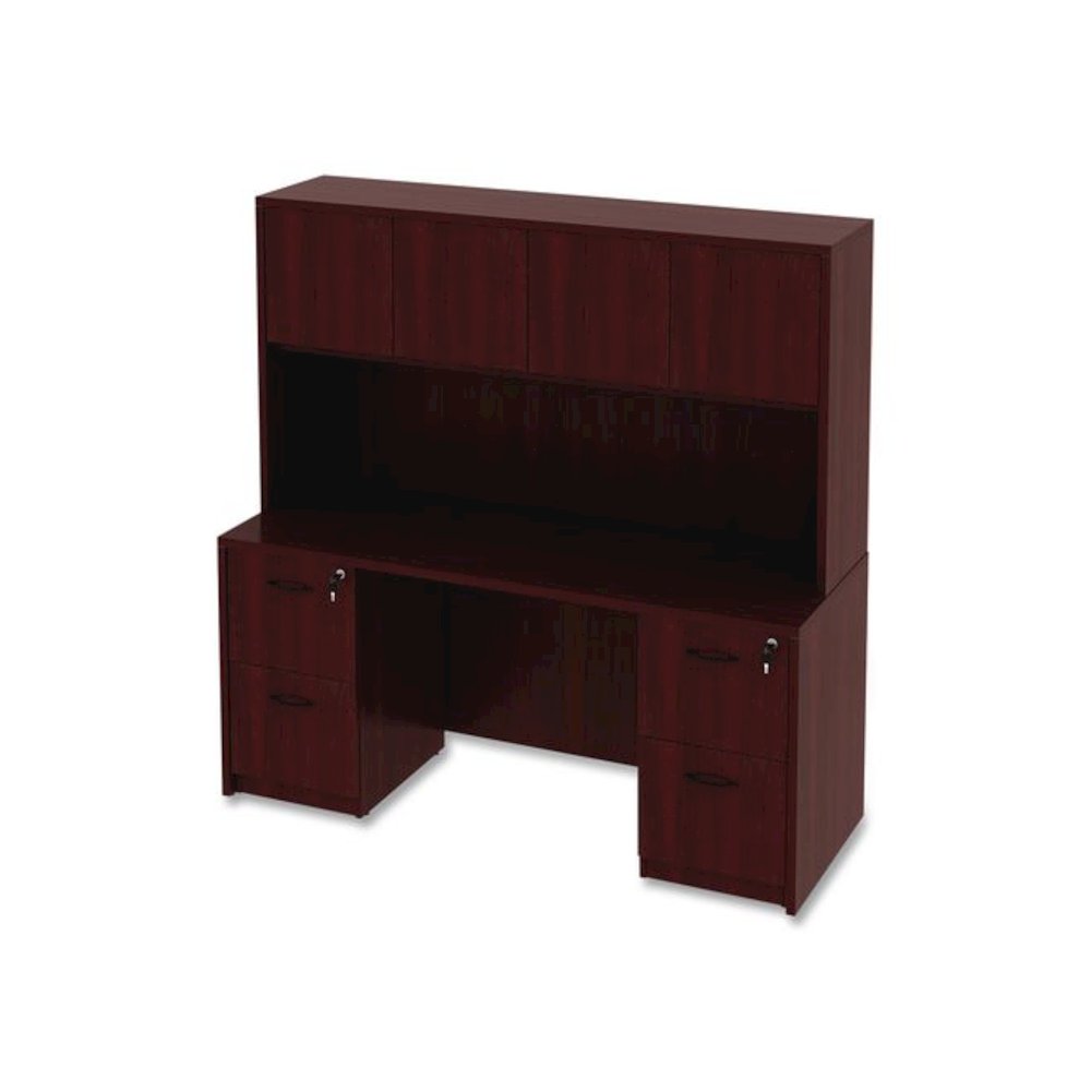 Alera Valencia Series Hutch with Doors, 4 Compartments, 64.75w x 15d x 35.38h, Mahogany. Picture 10