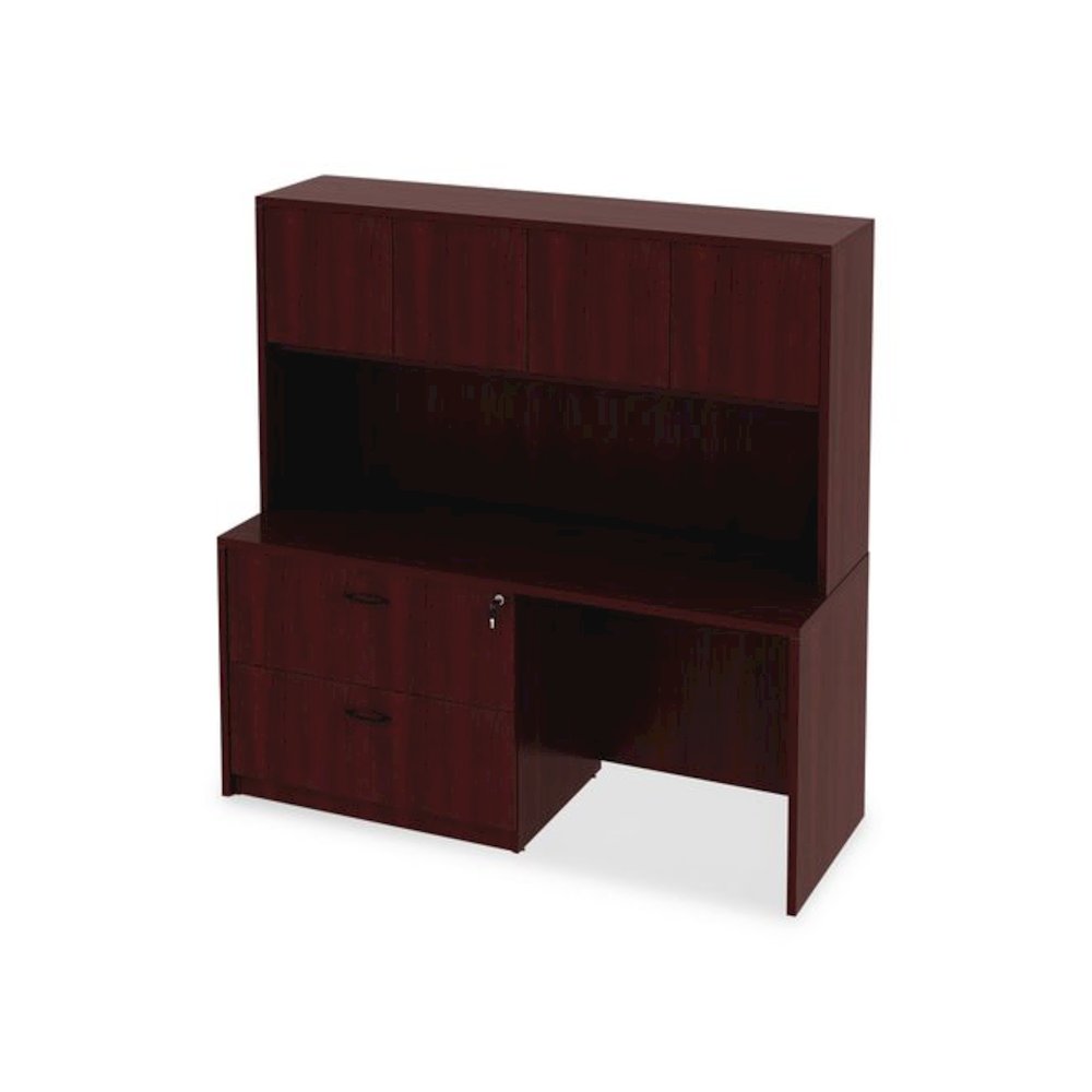 Alera Valencia Series Hutch with Doors, 4 Compartments, 64.75w x 15d x 35.38h, Mahogany. Picture 11