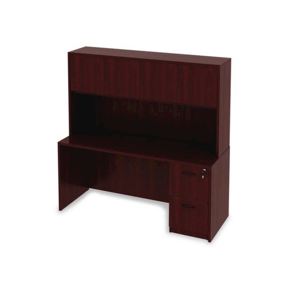 Alera Valencia Series Hutch with Doors, 4 Compartments, 64.75w x 15d x 35.38h, Mahogany. Picture 3