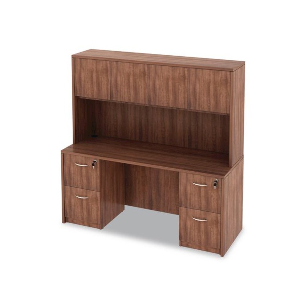 Alera Valencia Series Hutch with Doors, 4 Compartments, 64.75w x 15d x 35.38h, Modern Walnut. Picture 10