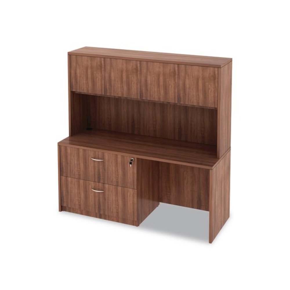Alera Valencia Series Hutch with Doors, 4 Compartments, 64.75w x 15d x 35.38h, Modern Walnut. Picture 11