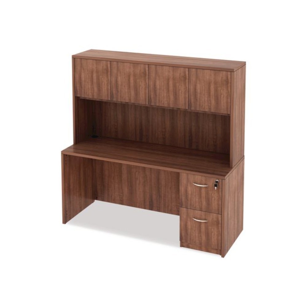 Alera Valencia Series Hutch with Doors, 4 Compartments, 64.75w x 15d x 35.38h, Modern Walnut. Picture 3