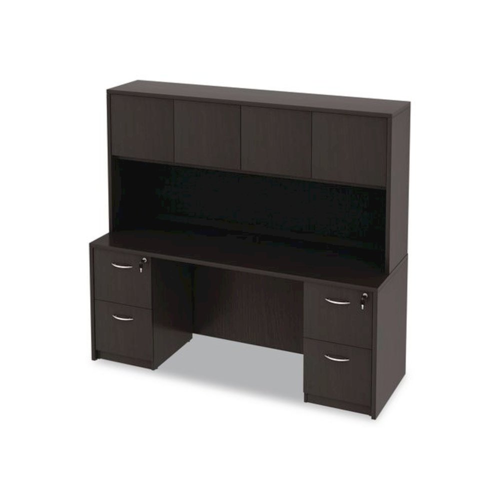 Alera Valencia Series Hutch with Doors, 4 Compartments, 70.63w x 15d x 35.38h, Espresso. Picture 9