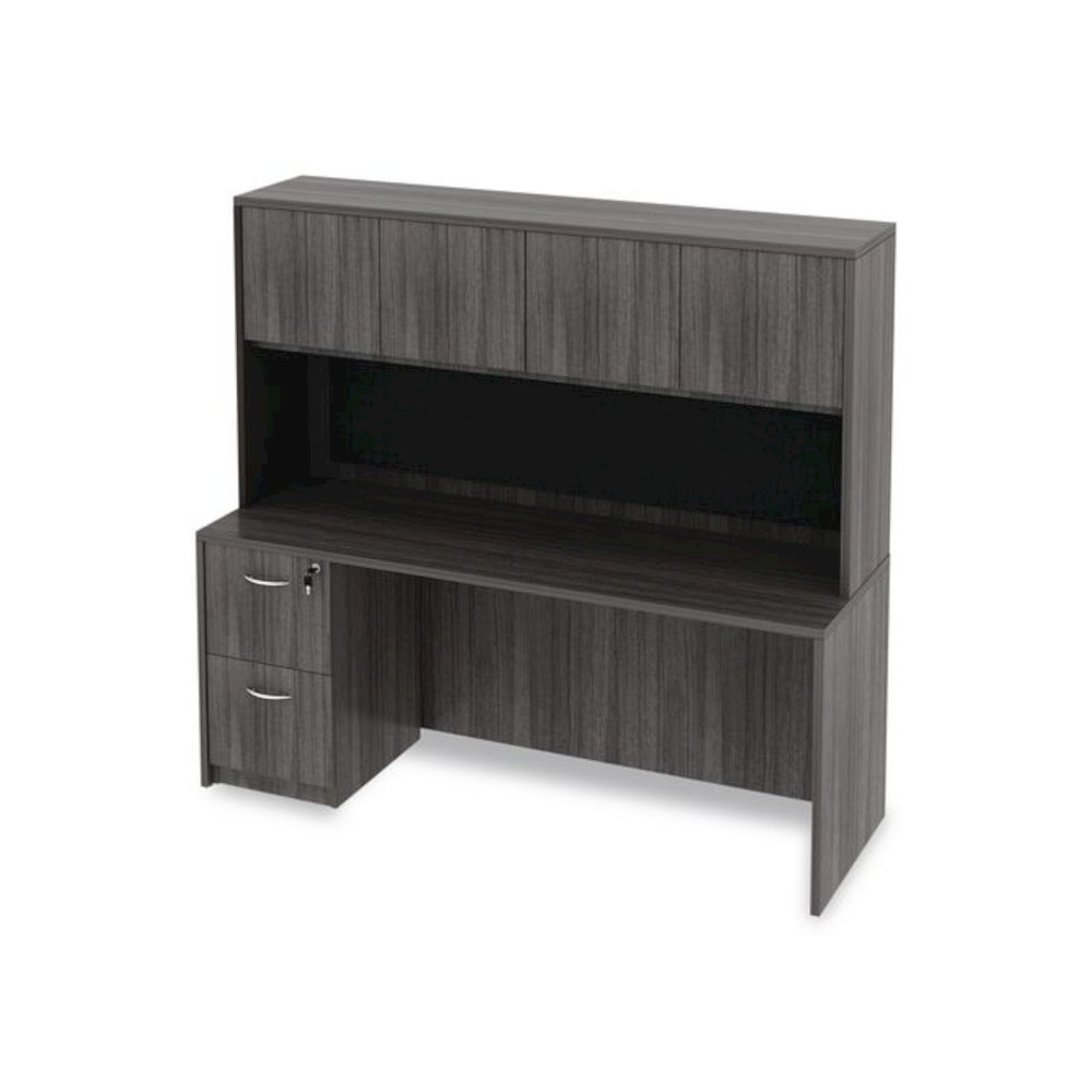 Alera Valencia Series Hutch with Doors, 4 Compartments, 70.63w x 15d x 35.38h, Gray. Picture 11