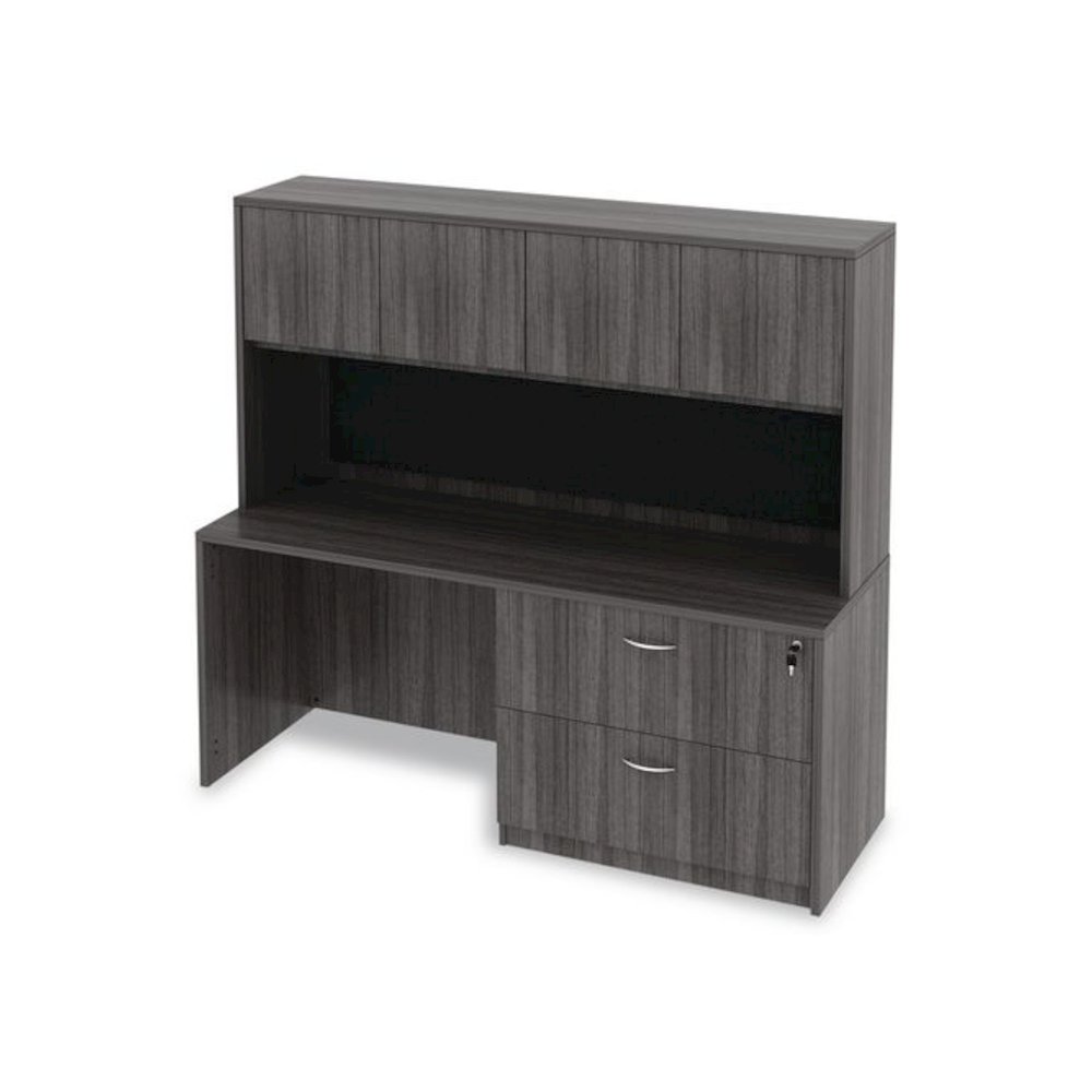 Alera Valencia Series Hutch with Doors, 4 Compartments, 70.63w x 15d x 35.38h, Gray. Picture 3