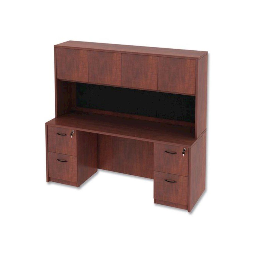 Alera Valencia Series Hutch with Doors, 4 Compartments, 70.63w x 15d x 35.38h, Medium Cherry. Picture 9