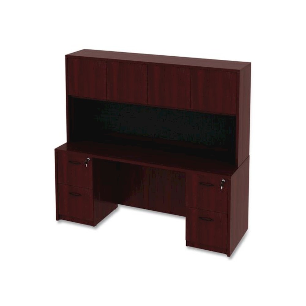 Alera Valencia Series Hutch with Doors, 4 Compartments, 70.63w x 15d x 35.38h, Mahogany. Picture 9