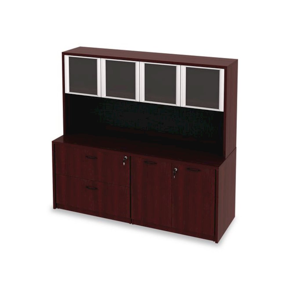 Alera Valencia Series Hutch with Doors, 4 Compartments, 70.63w x 15d x 35.38h, Mahogany. Picture 10