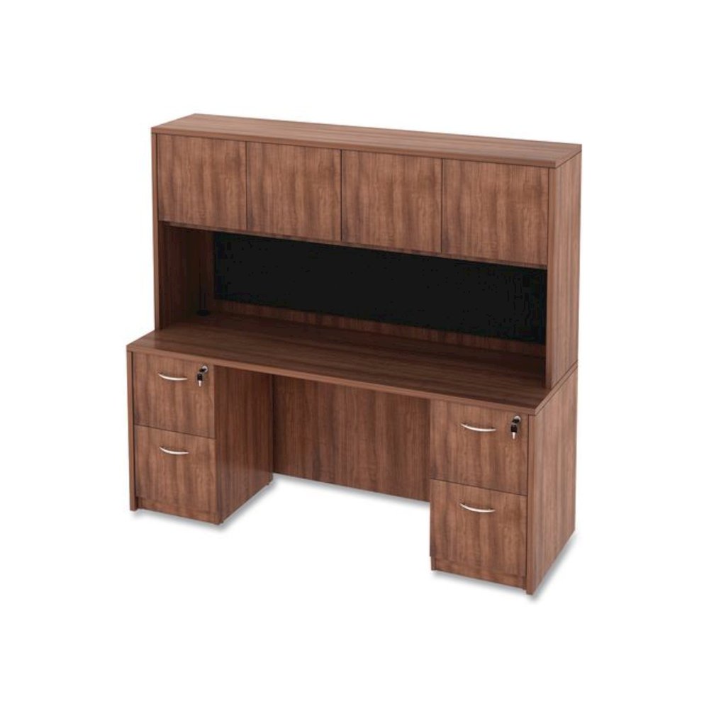 Alera Valencia Series Hutch with Doors, 4 Compartments, 70.63w x 15d x 35.38h, Modern Walnut. Picture 9