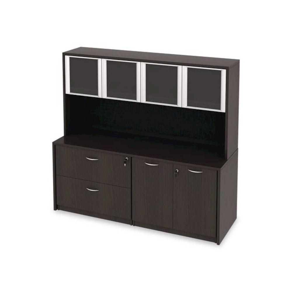Glass Door Set With Silver Frame For 72" Wide Hutch, 17w x 16h, Clear, 4 Doors/Set. Picture 9