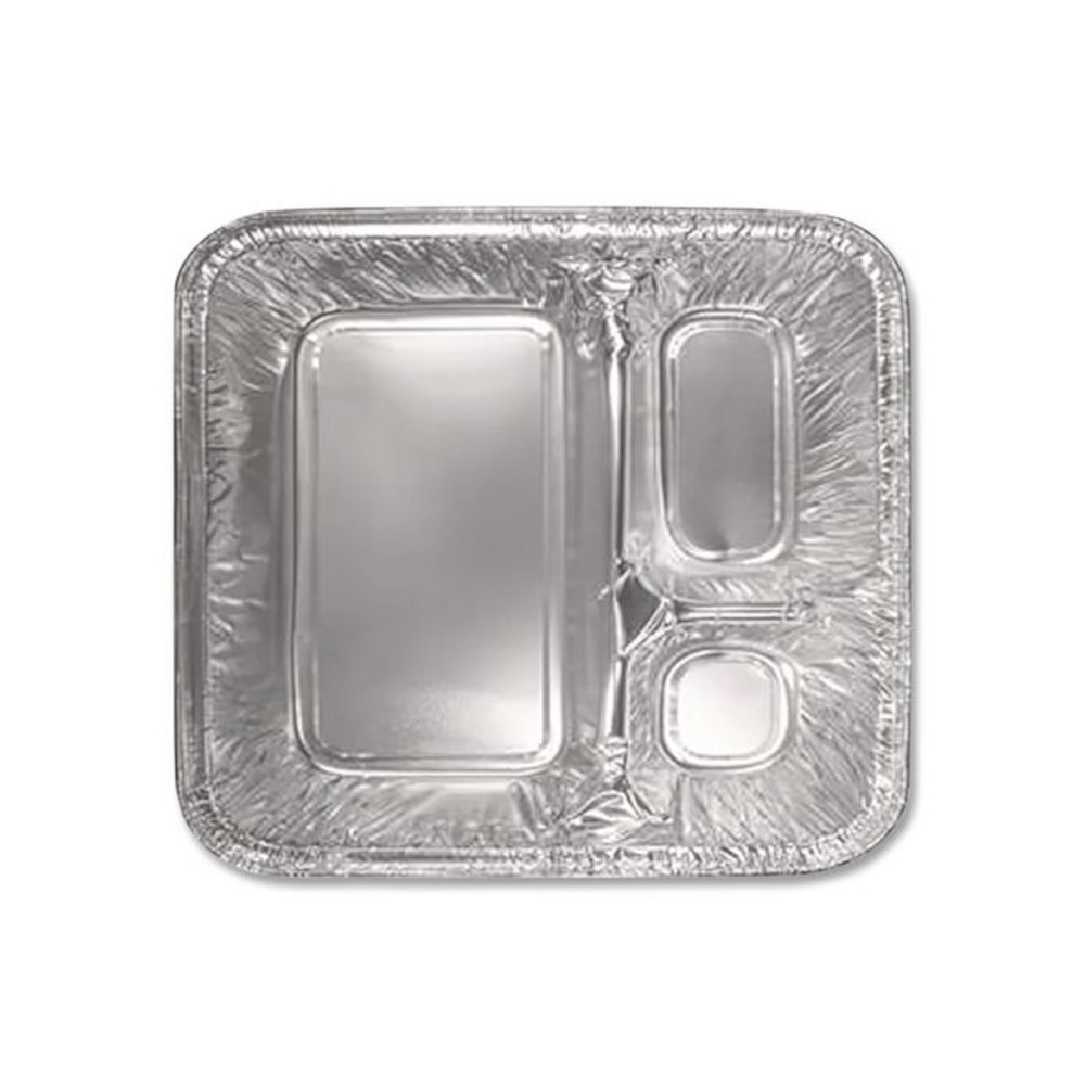 Aluminum Oblong Container with Lid, 3 Compartments, 24 oz, 8.5 x 6.38 x 1.47, Silver, 250/Carton. Picture 2
