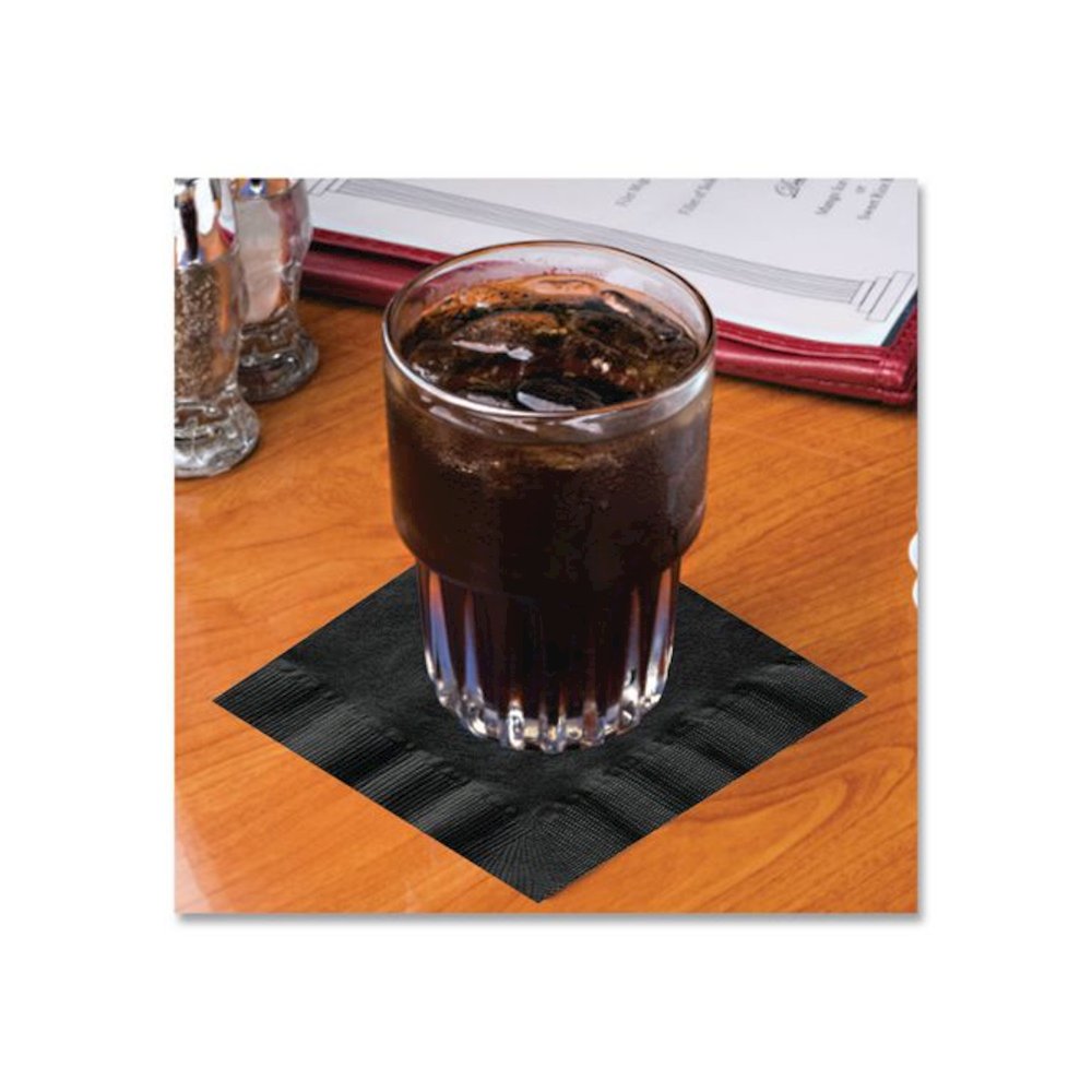 Embossed Beverage Napkins, 1-Ply, 10 x 10, Black, 1,000/Carton. Picture 2