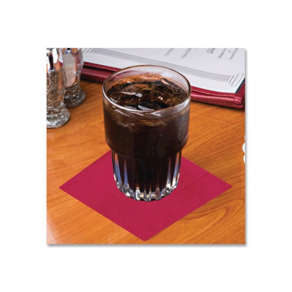 Embossed Beverage Napkins, 2-Ply, 9.5 x 9.5, Red, 1,000/Carton. Picture 2