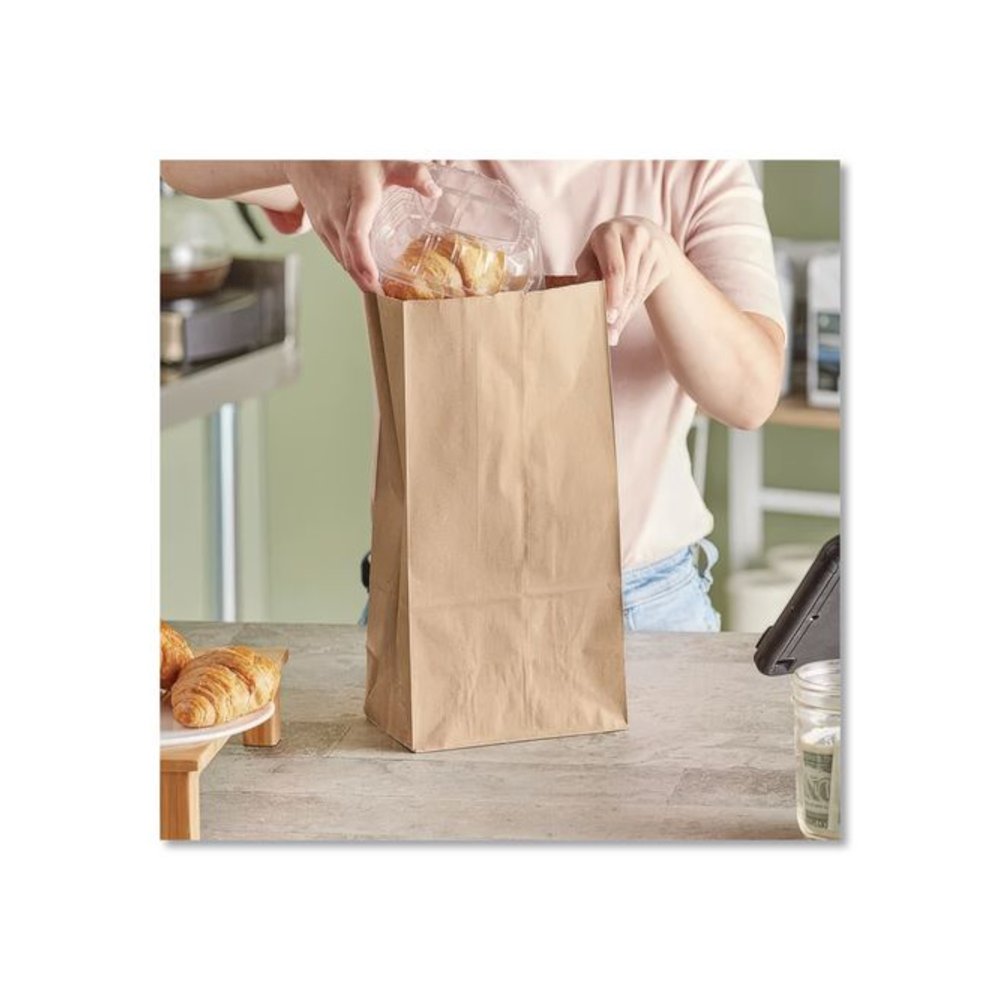 Grocery Paper Bags, 12# Size, 50# Basis Weight, 7" x 4.38" x 13.75", Kraft, 500/Bundle. Picture 3