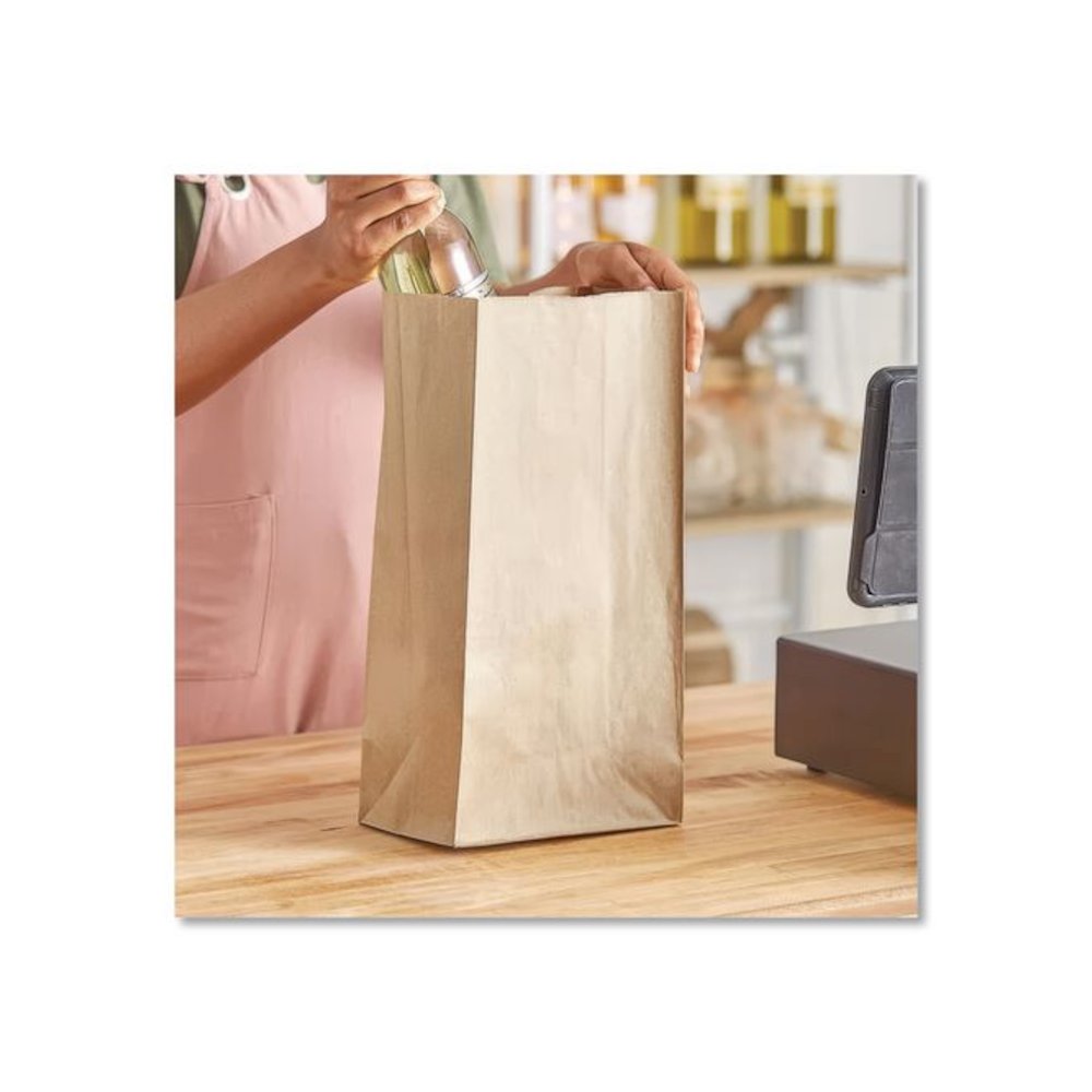 Grocery Paper Bags, 16# Size, Heavy-Duty, 50# Basis Weight, 7.75" x 4.75" x 16", Kraft, 500/Bundle. Picture 4
