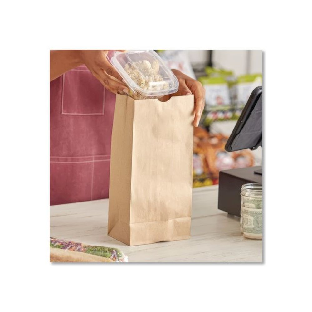 Grocery Paper Bags, 10# Size, Heavy-Duty, 50# Basis Weight, 7" x 4.38" x 13.75", Kraft, 500/Bundle. Picture 4
