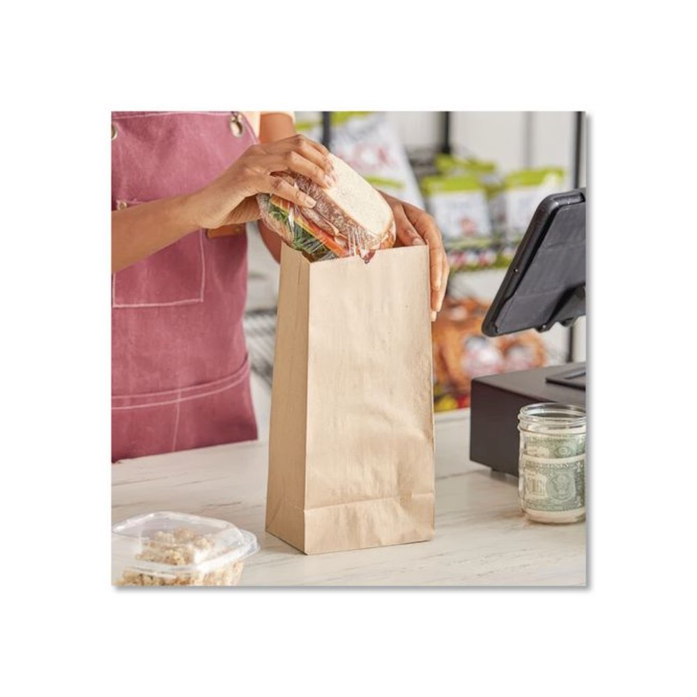 Grocery Paper Bags, 10# Size, 35# Basis Weight, 7" x 4.38" x 13.75", Kraft, 2,000/Bundle. Picture 3