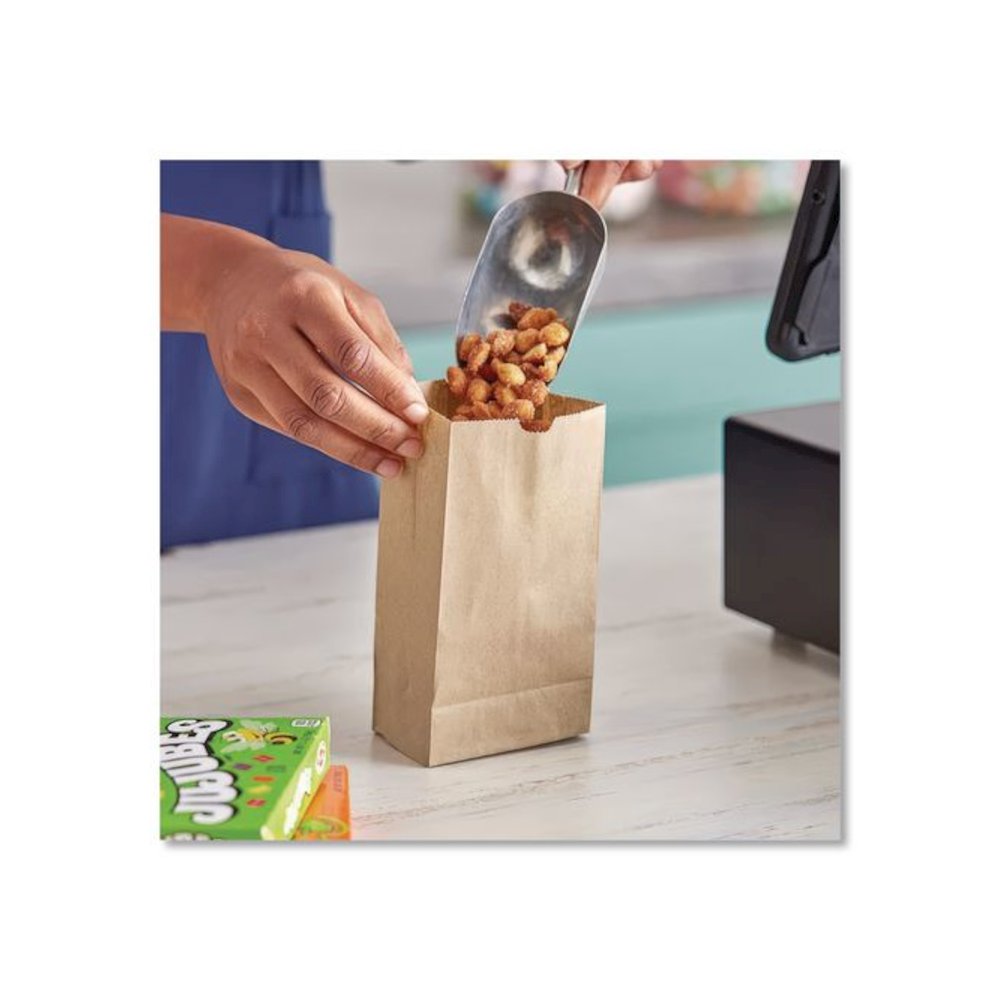 Grocery Paper Bags, 1# Size, 30# Basis Weight, 3.5" x 2.25" x 6.63", Kraft, 500/Bundle. Picture 4