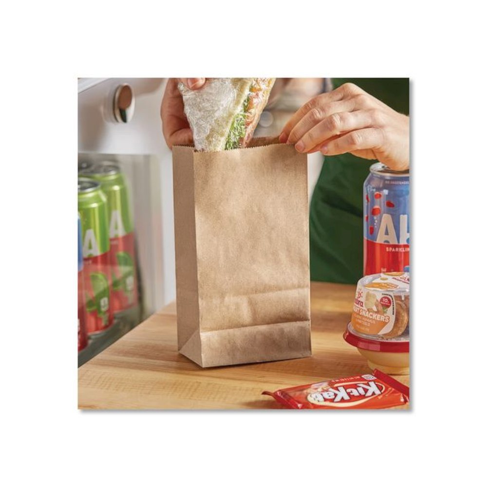 Grocery Paper Bags, 2# Size, 30# Basis Weight, 4.13" x 2.63" x 7.88", Kraft, 500/Bundle. Picture 3