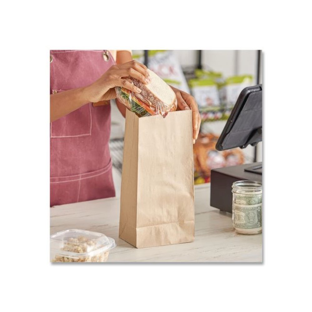 Grocery Paper Bags, 10# Size, 35# Basis Weight, 7" x 4.38" x 13.75", Kraft, 500/Bundle. Picture 3