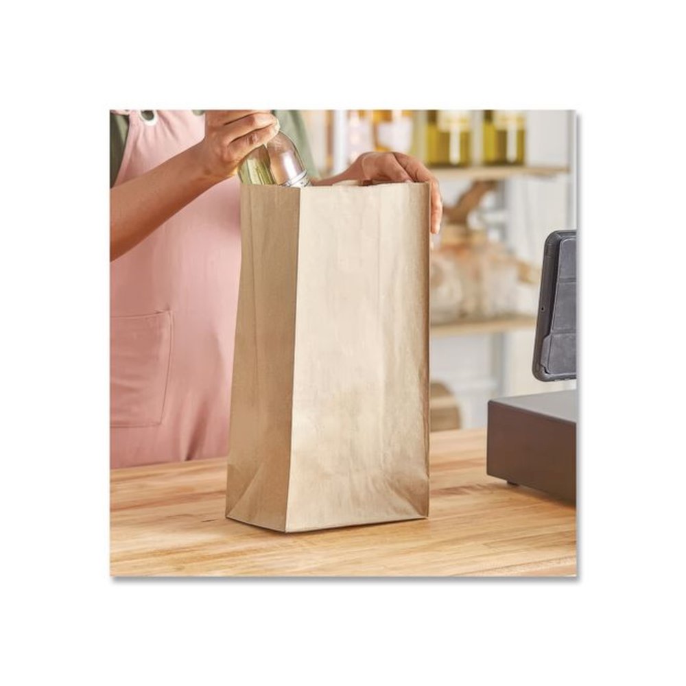 Grocery Paper Bags, 20# Size, 40# Basis Weight, 8.25" x 5.25" x 16.13", Kraft, 500/Bundle. Picture 4