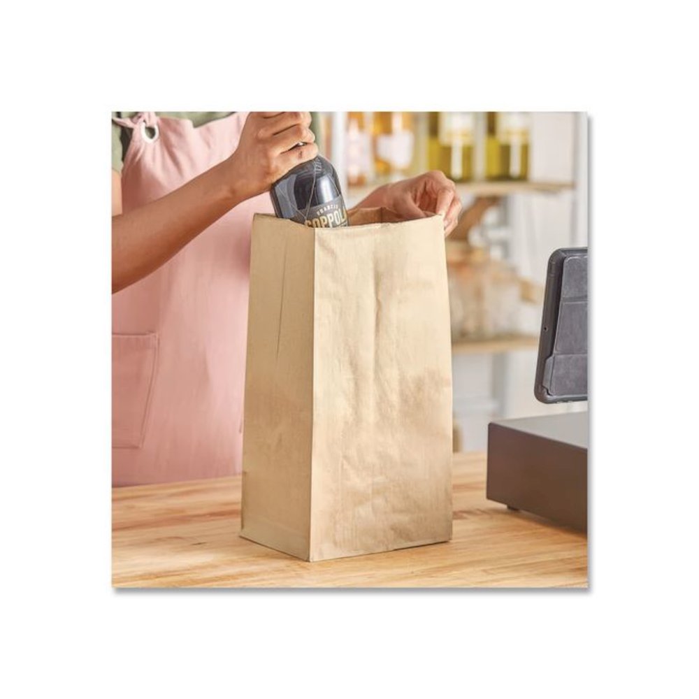 Grocery Paper Bags, 25# Size, 40# Basis Weight, 8.25" x 5.38" x 18", Kraft, 500/Bundle. Picture 3