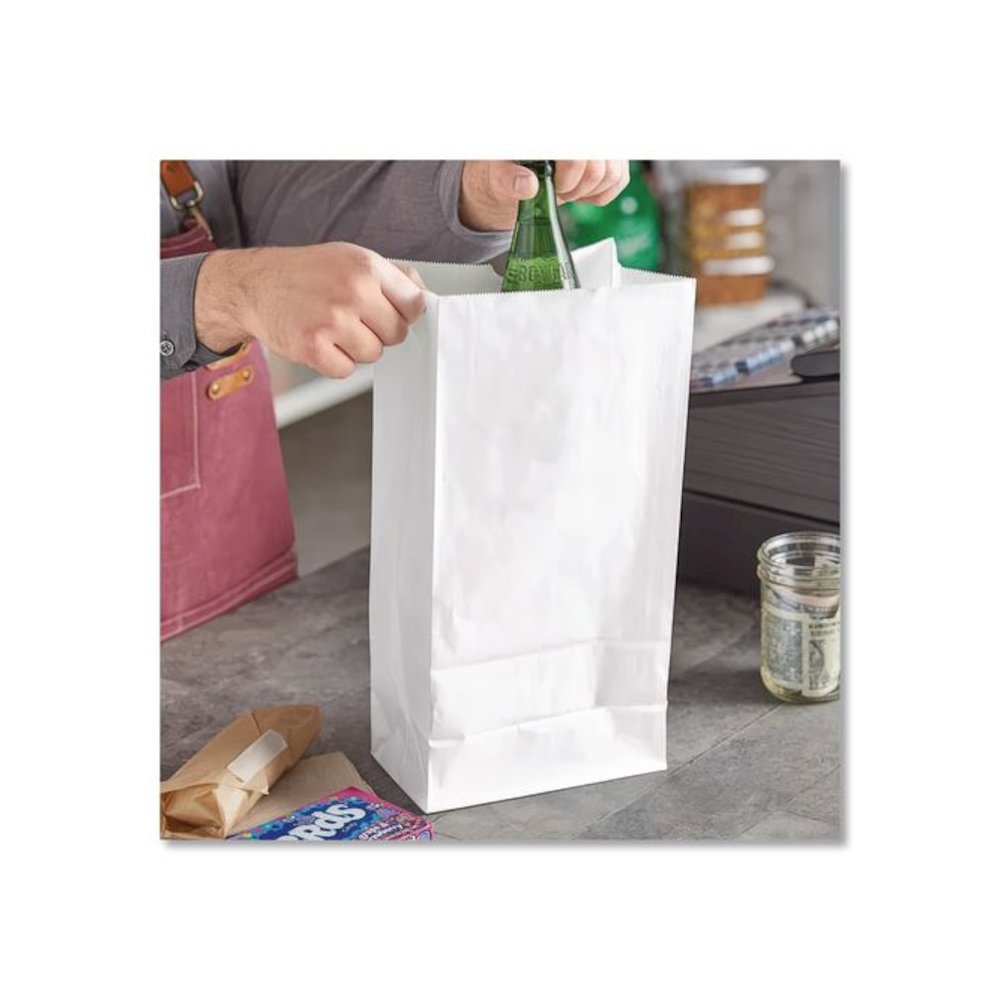 Grocery Paper Bags, 16# Size, 40# Basis Weight, 7.75" x 4.75" x 16", White, 500/Bundle. Picture 3
