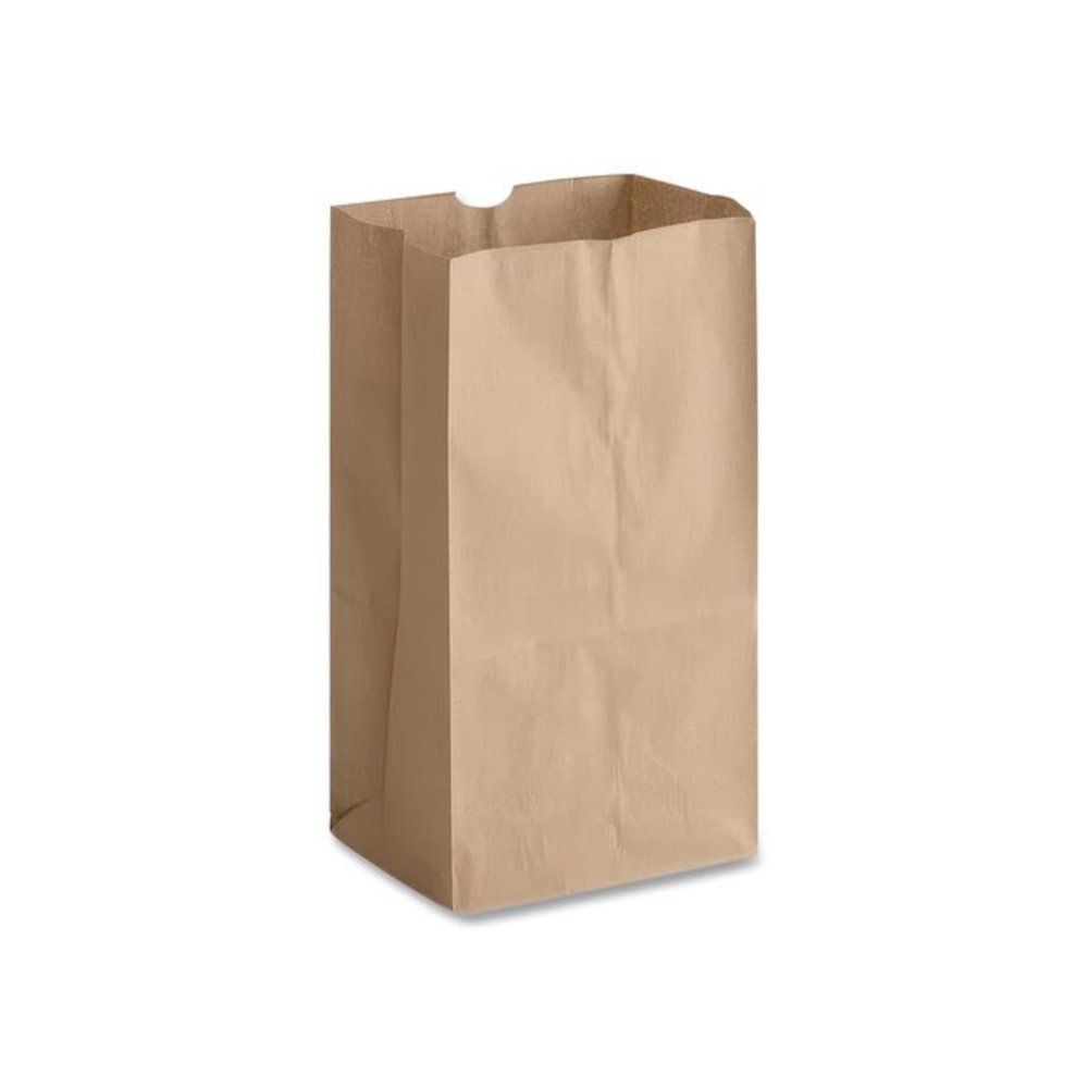 Grocery Paper Bags, 25# Squat Size, Extra-Heavy-Duty, 60# Basis Weight, 8.25" x 5.25" x 16.13", Kraft, 500/Bundle. Picture 2