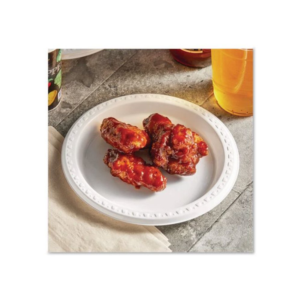 Heavyweight Plastic Plates, 9" dia, White, 125/Pack, 4 Packs/Carton. Picture 6