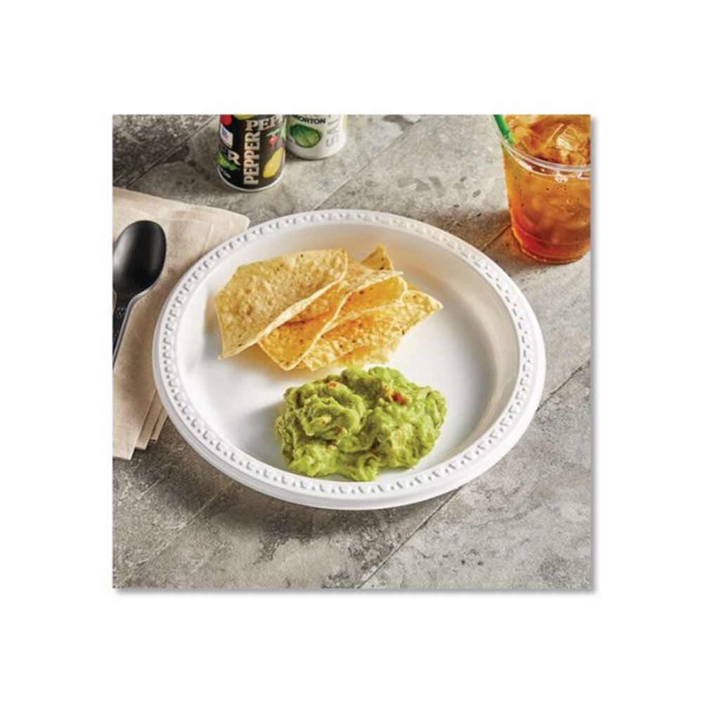 Heavyweight Plastic Plates, 9" dia, White, 125/Pack, 4 Packs/Carton. Picture 4