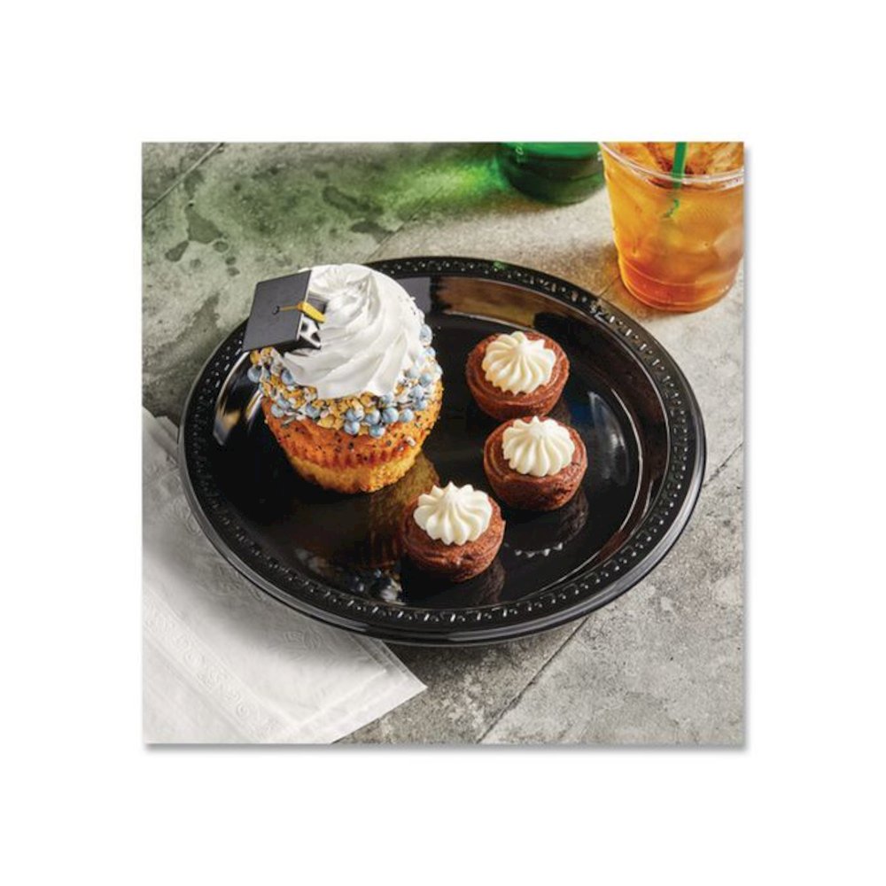 Heavyweight Plastic Plates, 9" dia, Black, 125/Pack, 4 Packs/Carton. Picture 2