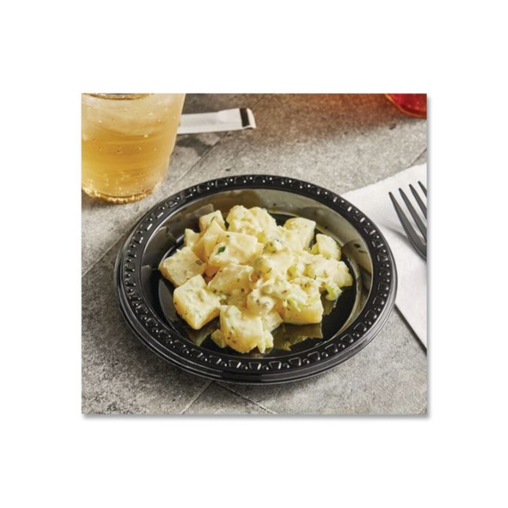 Heavyweight Plastic Plates, 9" dia, Black, 125/Pack, 4 Packs/Carton. Picture 3