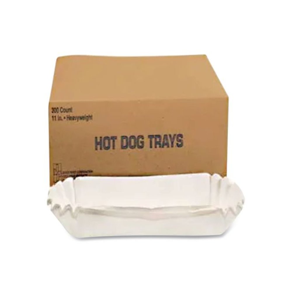 Fluted Hot Dog Trays, 6 x 2 x 2, White, Paper, 500/Sleeve, 6 Sleeves/Carton. Picture 1