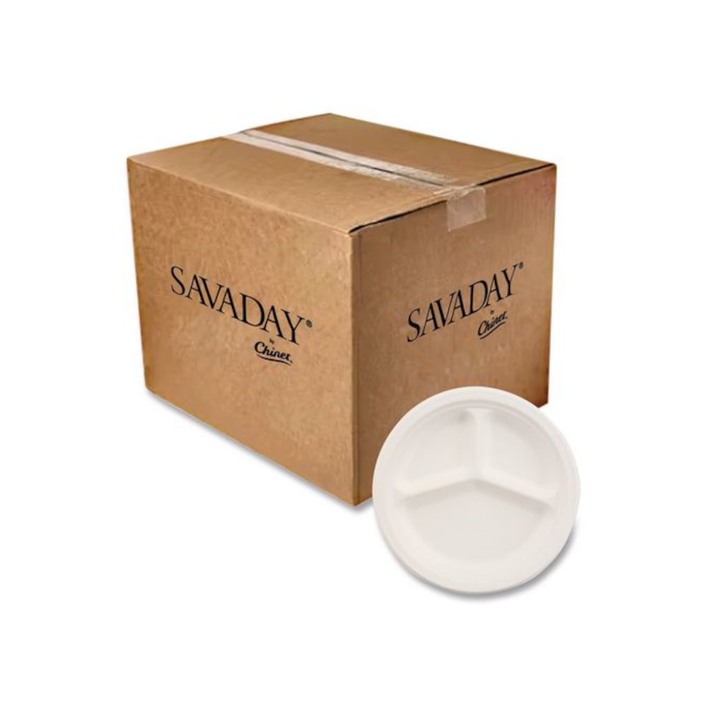 Paper Dinnerware, 3-Compartment Plate, 10.25" dia, White, 500/Carton. Picture 1