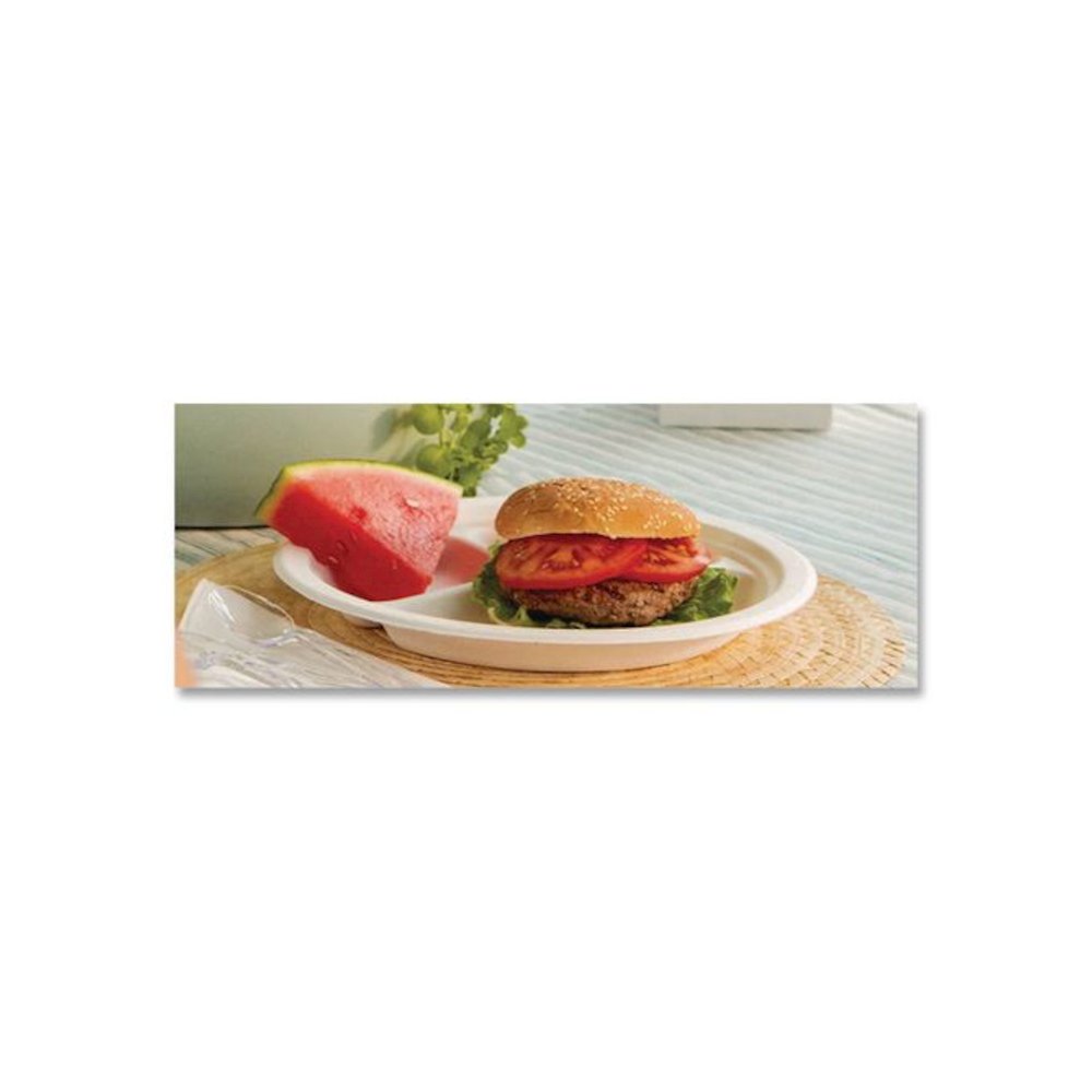 Paper Dinnerware, 3-Compartment Plate, 9.25" dia, White, 500/Carton. Picture 4