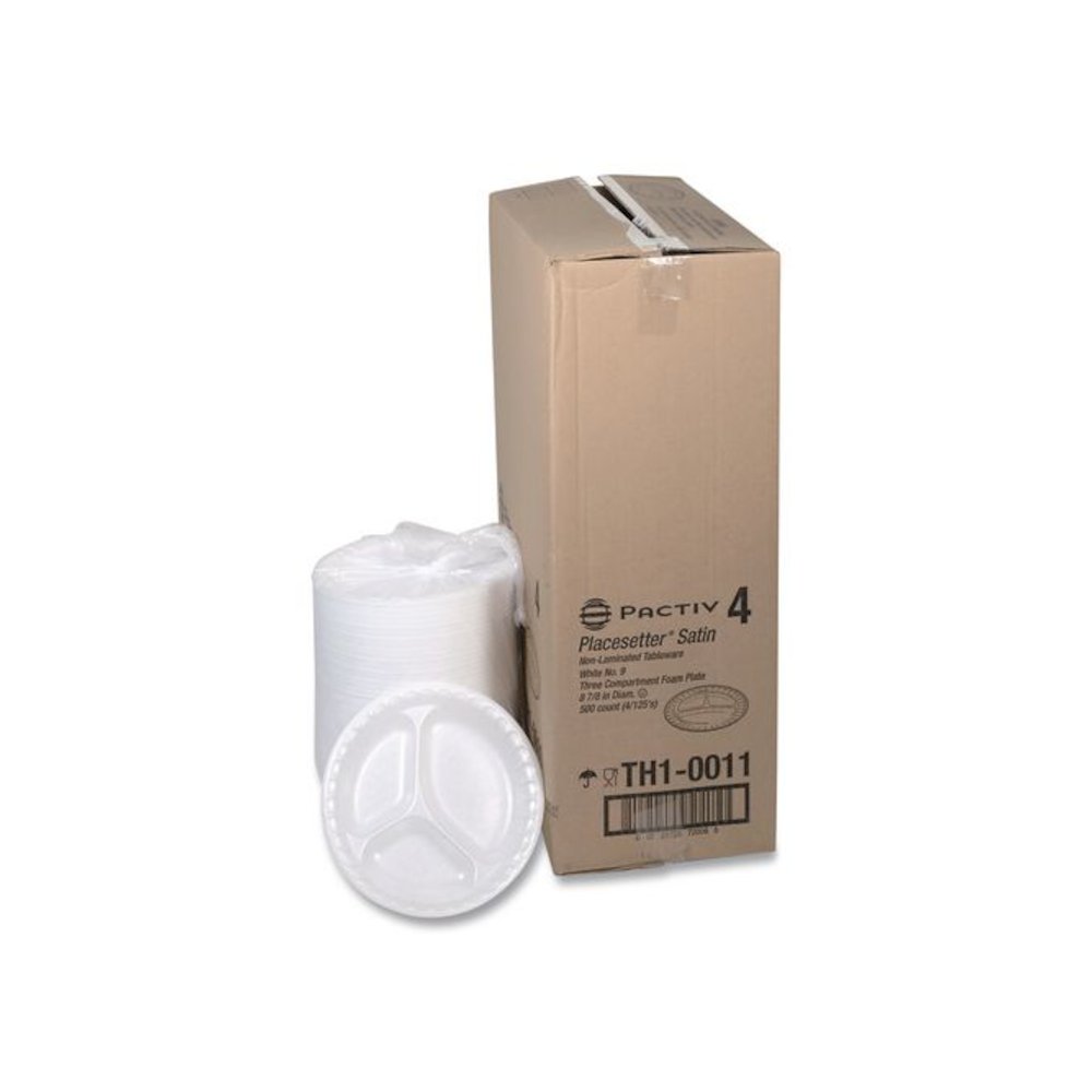 Placesetter Satin Non-Laminated Foam Dinnerware, 3-Compartment Plate, 9" dia, White, 500/Carton. Picture 5