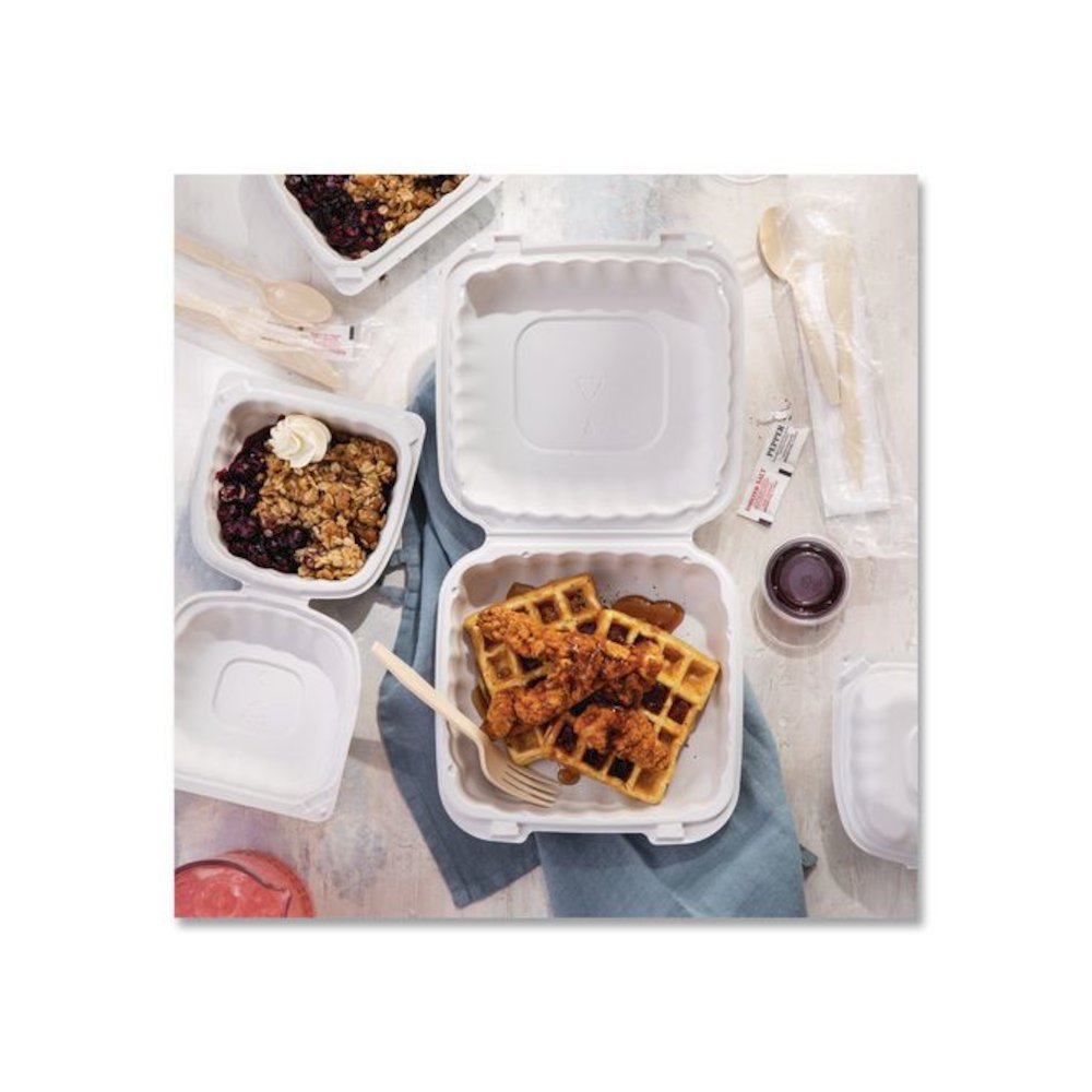 EarthChoice SmartLock Microwavable MFPP Hinged Lid Container, 6 x 6 x 3.1, White, Plastic, 400/Carton. Picture 9