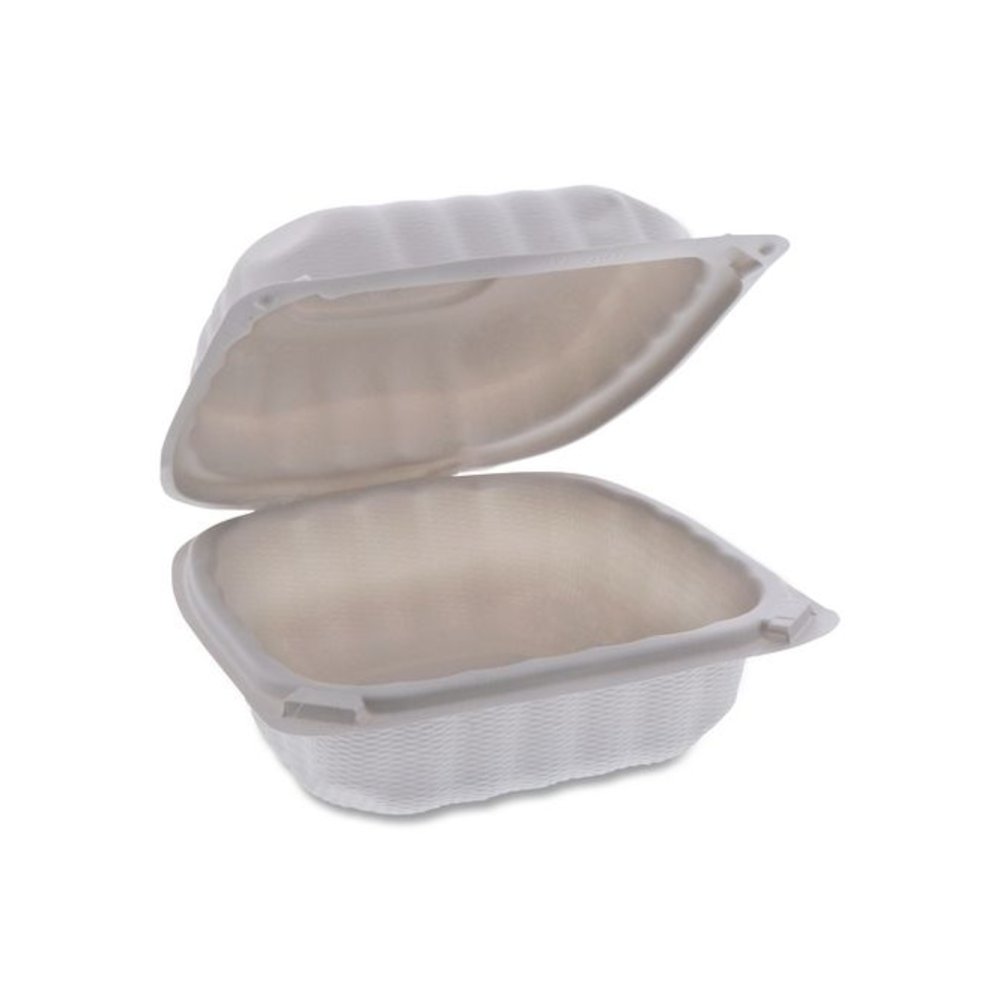EarthChoice SmartLock Microwavable MFPP Hinged Lid Container, 6 x 6 x 3.1, White, Plastic, 400/Carton. Picture 1