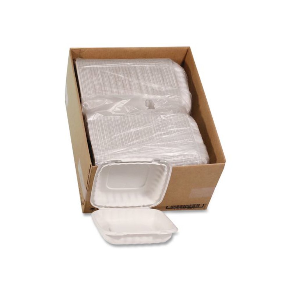 EarthChoice SmartLock Microwavable MFPP Hinged Lid Container, 9 x 9 x 3.1, White, Plastic, 120/Carton. Picture 5